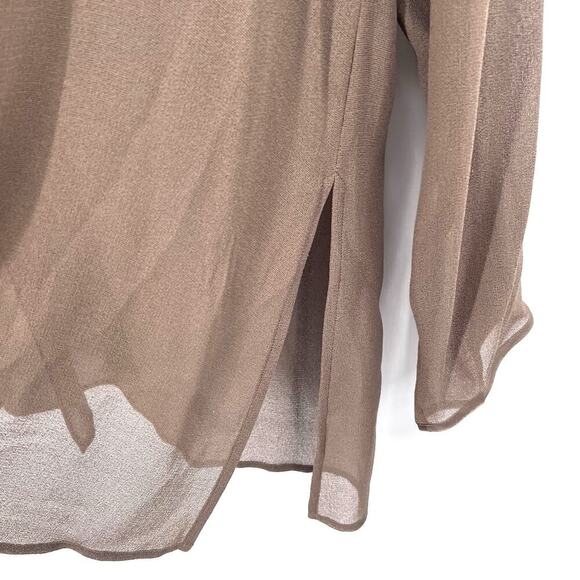 Vintage Custom Asian Style Sheer Taupe 100% Silk Jacket Lagenlook Womens XL - Picture 4 of 5